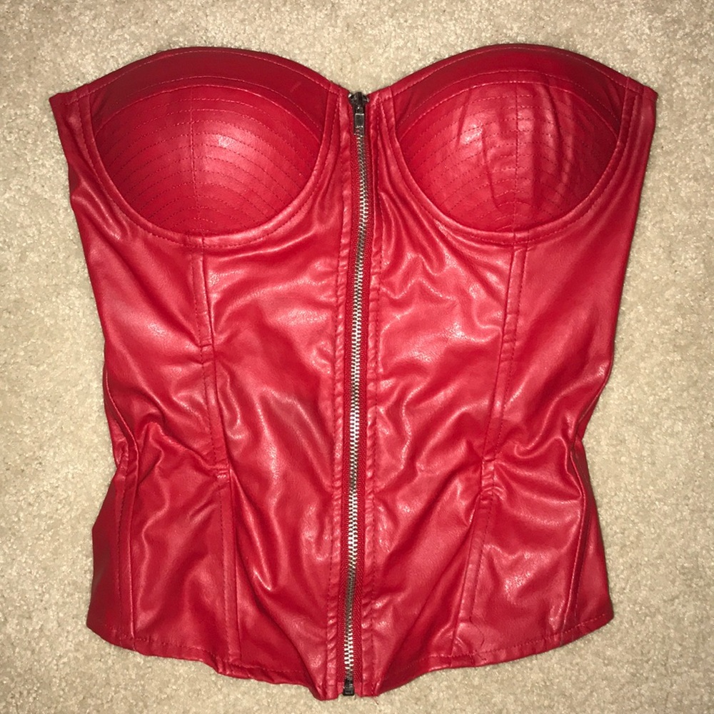 Red pleather corset